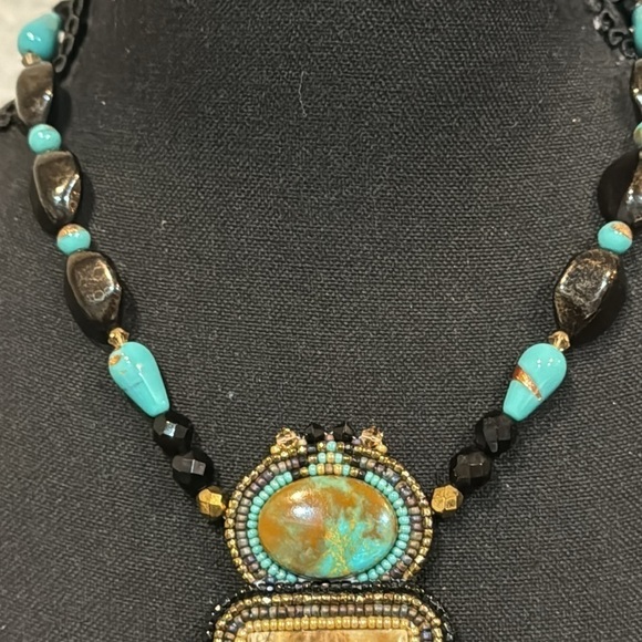 Picasso Marbel Turquoise Austrian Crystals facet Beads pendant necklace Signed - Picture 7 of 11